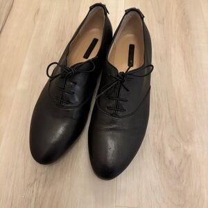 Longchamp Black Leather Oxford Flats